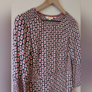 Boden Red and Navy Geometric 3/4 Sleeve Dress